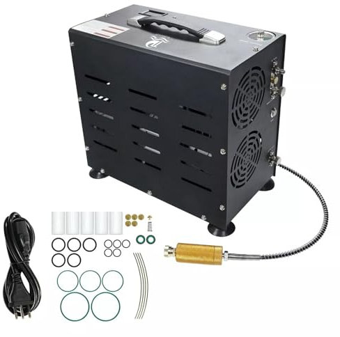 Compresseur de plongée TUDIVING - 4 500 psi/300 bar, compresseur d'air PCP double cylindre 800 W, compresseur haute pression à arrêt automatique, pour remplir une bouteille de plongée de 2 L