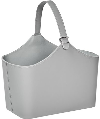 Beliani Traditional Handmade Storage Basket with Handles Magazine Rack Faux Leather Grey Elam