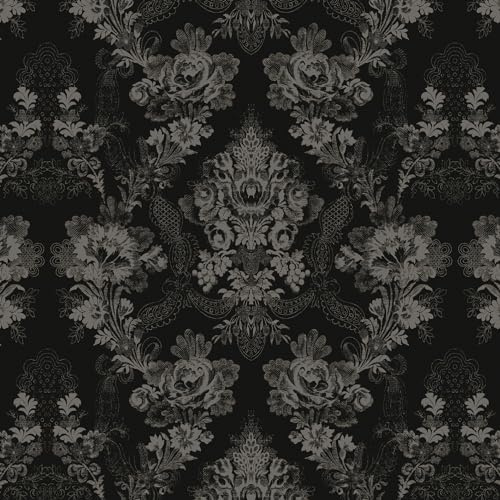 Fiula Selbstklebende Tapete Klebefolie Möbel 41CMx10M Möbelfolie Selbstklebend Gothic Schwarz Weiß Barock Abnehmbar Wohnzimmer Schlafzimmer Wasserdicht Peel and Stick Wallpaper