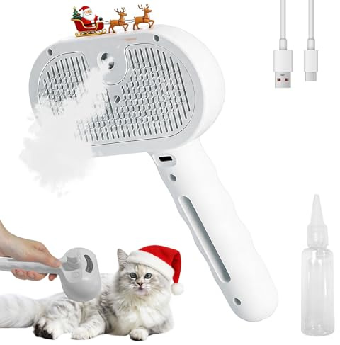 NICEWAT Katzenbürste mit Dampf, Wiederaufladbar Dampfbürste von Katze Hunde, Spray Haustierhaar Bürste mit Auslöseknopf, Katzenhaarbürste für Langhaar und Kurzhaar zum Entfernen Losem Fell und Schmutz