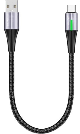 TECHGEAR 60W USB C Charger Cable 30CM LED Light Indicator Type C Fast Charging Braided USB A to USB-C Phone Charger Cable for iPad A16/Air/Pro, iPhone 17/16/15 Pro Max, S25 S24, Pixel, PS5, Switch etc