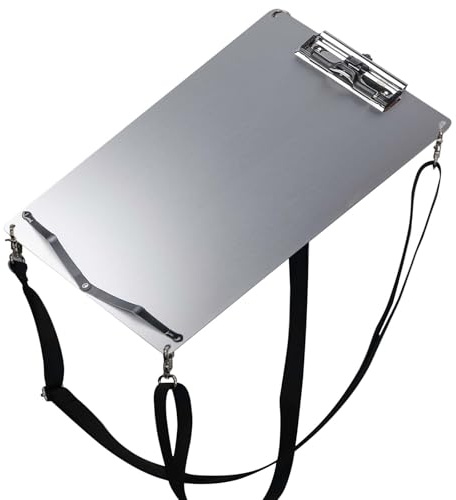 Klemmbrett Aluminium, zwei Klemme-Klemmbretter mit 88-154 cm verstellbarem Schultergurt, DIN A4, Geeignet für Künstler, Ingenieure und Architekten (23.5 x 33 cm)