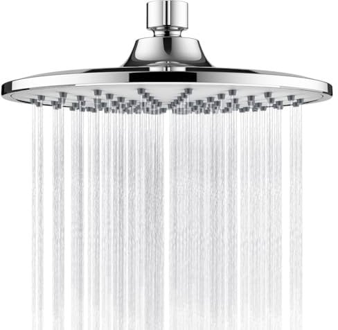 MOXYOY 8 Inch Round Rain Shower Head, High Pressure Round Shower Head with 100 Silicone Jets Bathroom Accessories [Energy Efficiency Class A+]