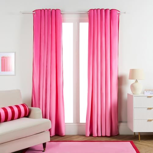 OHS 2 Panel Blackout Velvet Curtains for Bedroom, Thermal Insulated Curtains Piped Edge Eyelet Blackout Curtain for Living Room Window Treatment 90 x 90, Pink/Red
