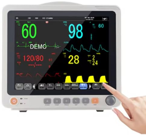 LTdlhFk Macchina per Segni Vitali da 12 Pollici, Monitor Paziente Multiparametrico, Monitoraggio Paziente Remoto Portatile, Monitoraggio ECG della Respirazione, Dell'ossigeno nel Sangue