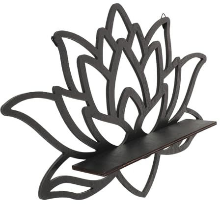 Toyvian Schwebendes Holzregal mit Lotusblüten Design Einzigartig Elegant Schwarzes Wandregal zur Aufbewahrung und Dekoration für Wohnzimmer und Schlafzimmer