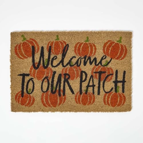 HOMESCAPES Coir Doormats, Autumn Door Mats Outdoor, Non Slip PVC Backing, Durable Heavy Duty Dirt-Trapper, Welcome Mat Indoor Outdoors Use for Home Front Entryways & Entrances, Pumpkins Patch