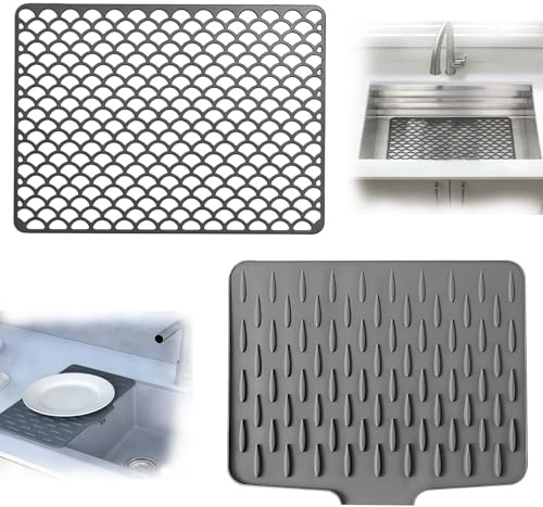 2 Pack Silicone Sink Drainer Mat, Reusable Dish Drainer Mat, Heat Resistant Anti-Slip Shock Absorption Mats, Draining Board for Kitchen Drying, Protector for Bottom of Kitchen Counter