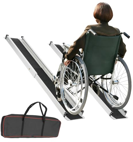 Teleskoprampe Rollstuhl - 2 Stück Aluminium Rampen mit Transporttasche, Leicht & Stabil bis 300kg für Stufen, Treppe und Auto
