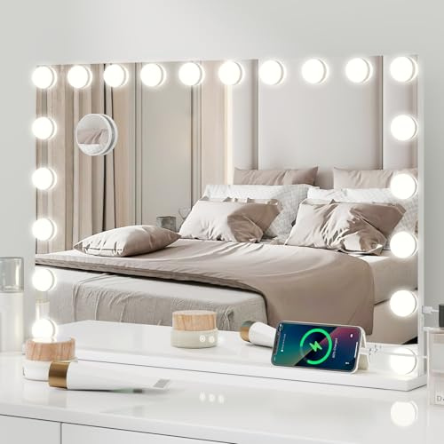 eklipt Hollywood Vanity Mirror with Lights, 90x62cm Lighted Makeup Mirror | 20 Dimmable LED Bulbs, Touch screen, USB & Type-C Output Ports, Tabletop or Wall Mounted Light Up Vanity Mirror -Bedroom