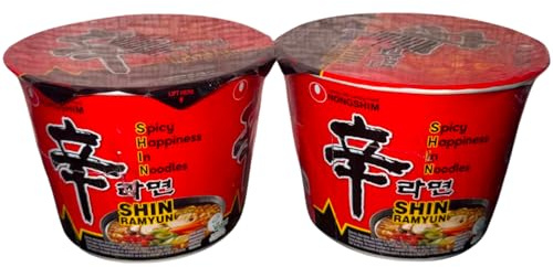 Nongshim Shin Ramyun Spicy Noodles 2 Pack – 2 x 114g – Instant Korean Spicy Ramen Noodle Soup – Includes Gifty Goodness Shopping List