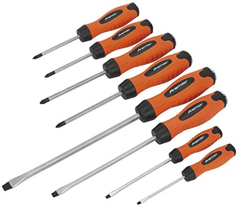 Sealey Hv004 Screwdriver Set 8Pc Hammer-Thru Hi-Vis Orange