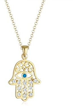 Elli Halskette Damen Hamsa Evil Eye mit Kristallen in 925 Sterling Silber Vergoldet