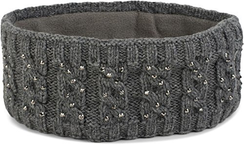 styleBREAKER Damen Stirnband mit Zopfmuster und Strass, weiches Fleece Innenfutter, Haarband, Headband 04026001, Farbe:Grau