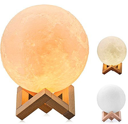 Moon Lamp, 12cm/4.7inch Full Moon Lamp Lighting LED Night Light Modern Lamp [Touch Control][USB Rechargeable][Free Wooden Stand] Home Decorative Lamp Gift for Kids,Children(12cm)