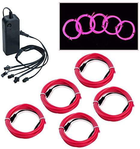 COVVY Wasserdicht Flexibel 5 * 1Meter Neon Beleuchtung Lichtschlauch Leuchtschnur EL Kabel Wire mit 3 Modis für Disco Party Kinder Halloween Kostüm Kleidung Weihnachtsfeiern (Rosa)