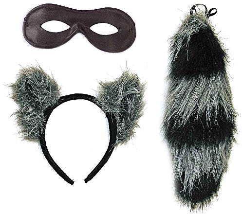 shoperama Waschbär Set Kopfschmuck Schwanz und Maske Kostüm-Zubehör Karneval Haarreif Ohren