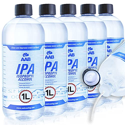 AABCOOLING IPA 1L - Set of 5 - Pure Alcohol, Very Efficient Isopropanol, Isopropyl Alcohol 99 Precent for Everyday Use, Universal Heatsink Compound Cleaner, Alcohol Bottle, For Greases And Oils