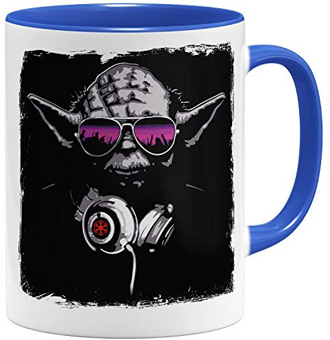 OM3® Musik Deejay DJ Yoda Tasse | Keramik Becher | 11oz 325ml | Beidseitig Bedruckt | Royalblau