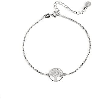 SINGULARU - Pulsera Árbol de la Vida Plata. Plata de Ley 925 con Acabado Baño de Rodio. Talla Unica. Largo de cadena 17.5 cm. Joyas para Mujer