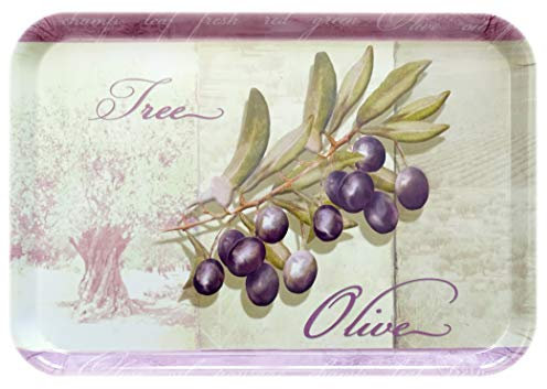 Lashuma Bandeja de melamina para pícnic, color verde, bandeja para servir, diseño de olivo, bandeja rectangular para vasos, 45 x 31 cm