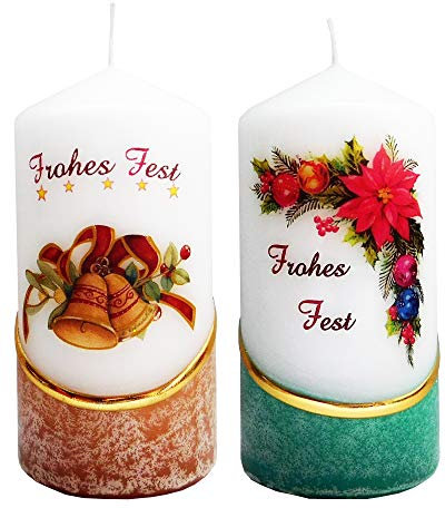 Meissner-Handel Auswahl Motiv - 2 Stück Weihnachtskerzen ca. 6 x 12 cm, farbig getaucht, optional m. Kerzenständer oder Untersetzer