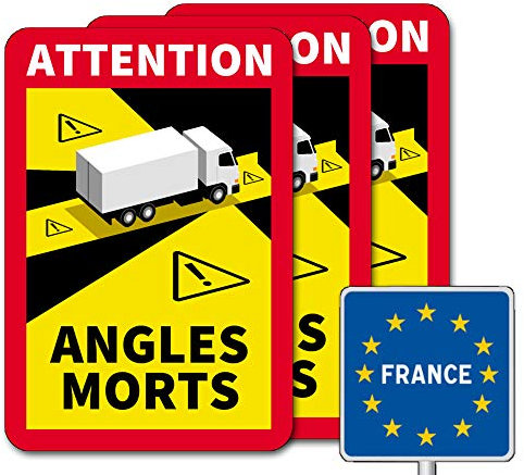 Attention Angles Morts/Achtung Tote Winkel - Set für Frankreich mit Lkw-Symbol (1 Magnetschild + 2 Aufkleber)