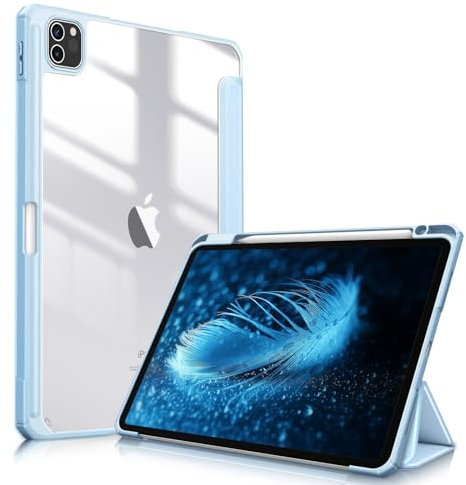 Fintie Hybrid-Schutzhülle für iPad Pro 11 Zoll (4./3. Generation) 2022/2021, integrierter Stifthalter, stoßfeste Abdeckung mit klarer, transparenter Rückseite, für iPad Pro 11 Zoll 2. Generation, Blau