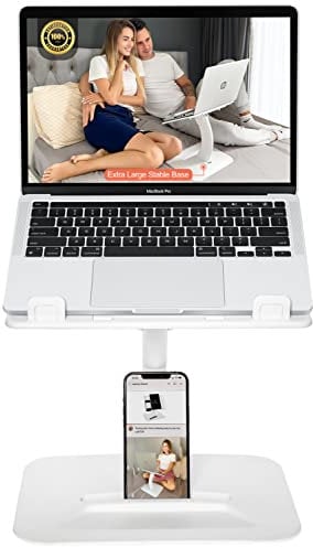 Delapra Laptop Stand for Desk & Bed with Phone Holder | Ergonomic Laptop Riser for Desk | Anti-Slip Laptop Holder with Extra Large Base for Stability | 6 Viewing Angles | Height 10.6“(White)