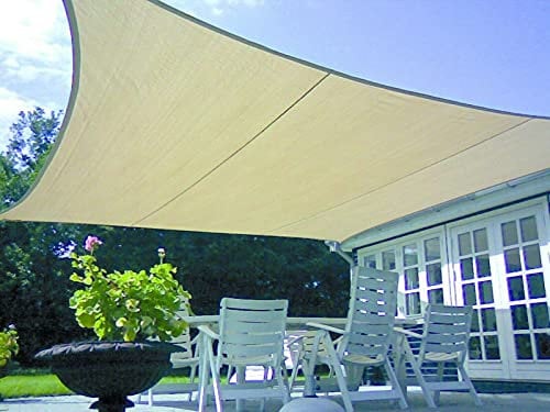 Cilvani Tenda A Vela Triangolare e Quadra Ombreggiante Parasole Beige Hdpe con Corde e Anelli Acciaio185gr/mq (Quadra 5X5)