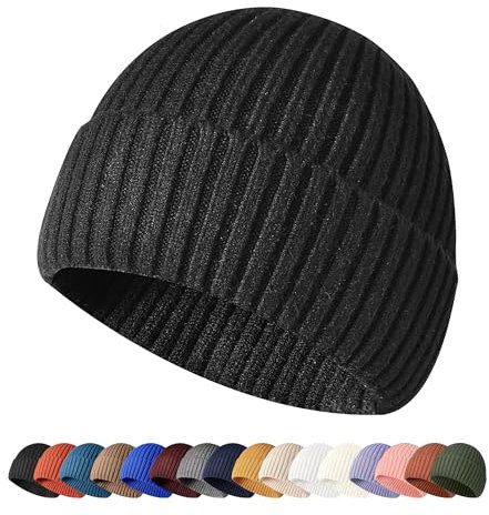 HiRui Strickmütze, Mütze für Herren, Damen, Kinder, Wintermützen, warm, klassisch, Totenkopfmützen, schwarz, Einheitsgröße
