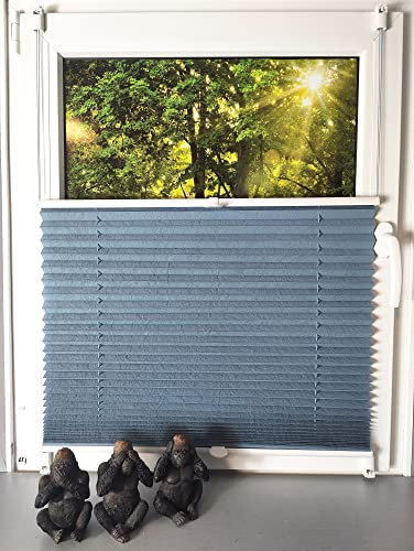 Gardinen Senay Klemmfix-Plissee verspannt mit Klemmträger, Crush-Optik, blickdichte Transparenz, Breite: 40 bis 120 cm / Länge: 130 cm und 210 cm, Farbe: Pastellblau (75 x 130)