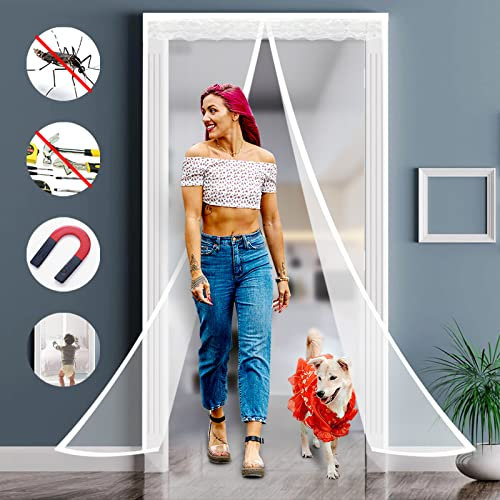 Moustiquaire Magnétique pour Porte, Antimoustique avec Fermeture Aimantée Sans Perçage pour Balcon, Convient aux Enfants et Animaux Domestiques (80 x 210cm, Blanche)