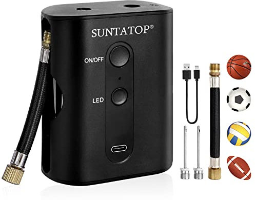 SUNTATOP Electric Ball Pump Inflator, Rechargeable Air Pump with Needles for Sport Balls, Basketball Soccer Volleyball Football Rugby