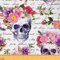 Halloween Stoff Meterware Rosenschädel Polsterstoff Zuckerschädel Dekorstoff Gothic Blumenknochen Drinnen Draußen Stoff Blätter Skelette DIY Kunst Wasserdichter Stoff Rosa Lila 92 x 150 (HxB)