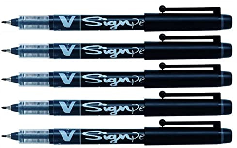 PILOT V Sign Pen 0.6 mm Medium Nib Pack of 5 Blackaa