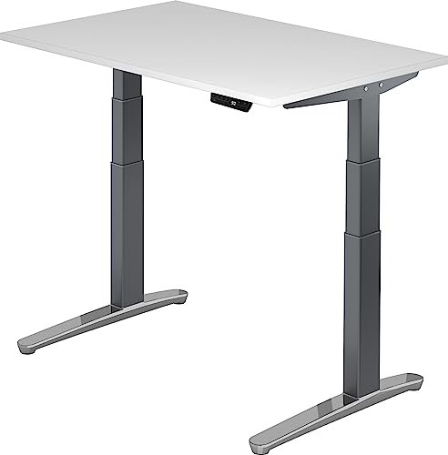bümö elektrisch höhenverstellbarer Schreibtisch 120x80 cm mit Memory-Steuerung - Design Schreibtisch höhenverstellbar elektrisch, elektrischer Schreibtisch weiß, Gestell Graphit/alu
