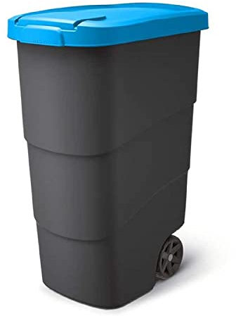 Prosperplast Wheeler Contenedor de basura con ruedas y tapa Universal Papelera de 90 litros (Azul)