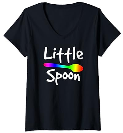 Womens Rainbow Big Spoon Little Spoon Matching Gay Couple T-Shirt V-Neck T-Shirt
