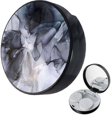LRITER Contact Lens Case, Portable Travel Contact Lens Cases Leak-Proof Contact Lens Box Holder with Mirror Tweezers Remover Tool Solution Bottle, Suitable for Daily Makeup Outdoor(Black White Marble)