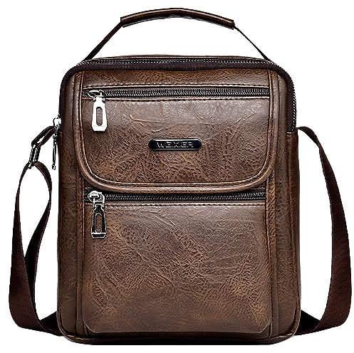 A-QMZL Umhängetasche Herren Schultertasch Crossbody PU Lede Herrentasche Vintage Umhängetaschen Handytasche Messenger Bag Umhängen Tasche Man Bag (Dunkelbraun)