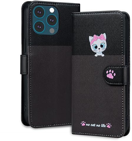 Tiyoo Lovely & Cute Flip Wallet Phone Case for iphone 13 Pro Max with Cartoon Cat&Dog Pattern,Premium Magnetic PU+TPU Leather for high protection Phone Cover for iphone 13Pro Max(Dark Gray&Black)
