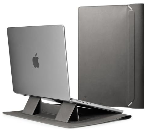 Spigen Laptop Sleeve Valentinus S 15 15.6 16 Inch, Built in Magnetic Flap With Foldable Stand, Leather Laptop Case Pouch Bag Compatible with MacBook Pro - CityGray