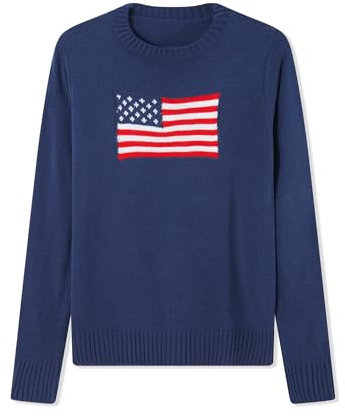Dubute Damen Pullover mit amerikanischer Flagge, langärmelig, Strickpullover, A-Marineblau, S