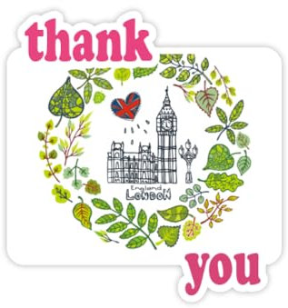 Big Ben London England Illustration Thank You Aufkleber Zitat Grateful