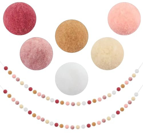 VIVIIHOO Bunte Filzkugelgirlande mit 60 Pompoms - für Kinderzimmer, Geburtstags- und Weihnachtsfeiern - 2 m lang - Deko mit Filzbällen, Pompons und Wollfilz