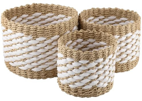 Aufbewahrungskorb, Mezzar 3er Korb Geflochten, Stapelbare Regalkörbe Klein Storage Basket für Badezimmer Kinderzimmer Wohnzimmer