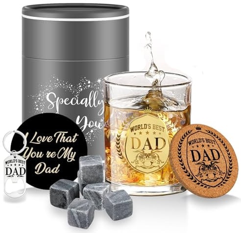 Personalized Whiskey Glass for Dad - Birthday and Father's Day Gift Set from Daughter or Son - Presents for Men, Christmas