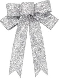 MAGICLULU 4stücke Große Stoffschleifen als Weihnachtsschmuck Silber Christbaumschmuck Christbaumschleife Weihnachtsschleife für Geschenkbänder Türdeko Wanddekoration und Besondere Anlässe