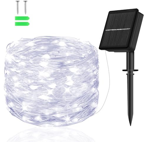 cshare Solar Lichterkette Aussen, 5M 50 LED Kupferdraht 8 Modi Timer IP65 Wetterfest für Hof, Weihnachtsbaum, Garten, Schlafzimmer, Balkon, Tor Innen/Außen Dekorationen (Kaltweiß)